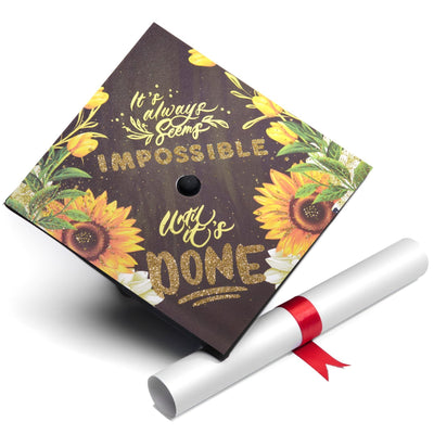 Graduation cap topper, It always seems impossible until it’s done, Graduation Cap Decoration