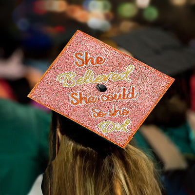 Rhinestones Graduation Cap Topper, She Believed She Could So She Did, Grad Cap Decorations