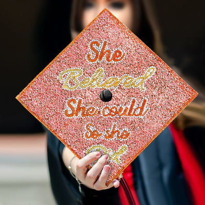 Rhinestones Graduation Cap Topper, She Believed She Could So She Did, Grad Cap Decorations