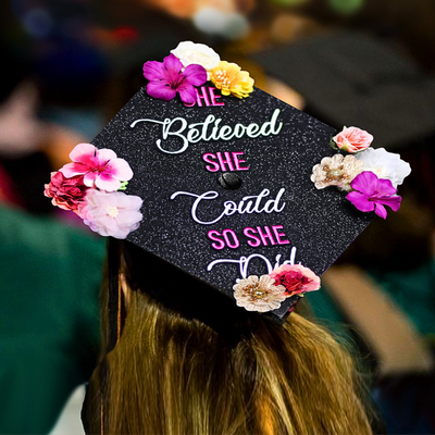 Handmade Graduation Cap Topper, She Believe She Could So She Did, Graduation Cap Decorations