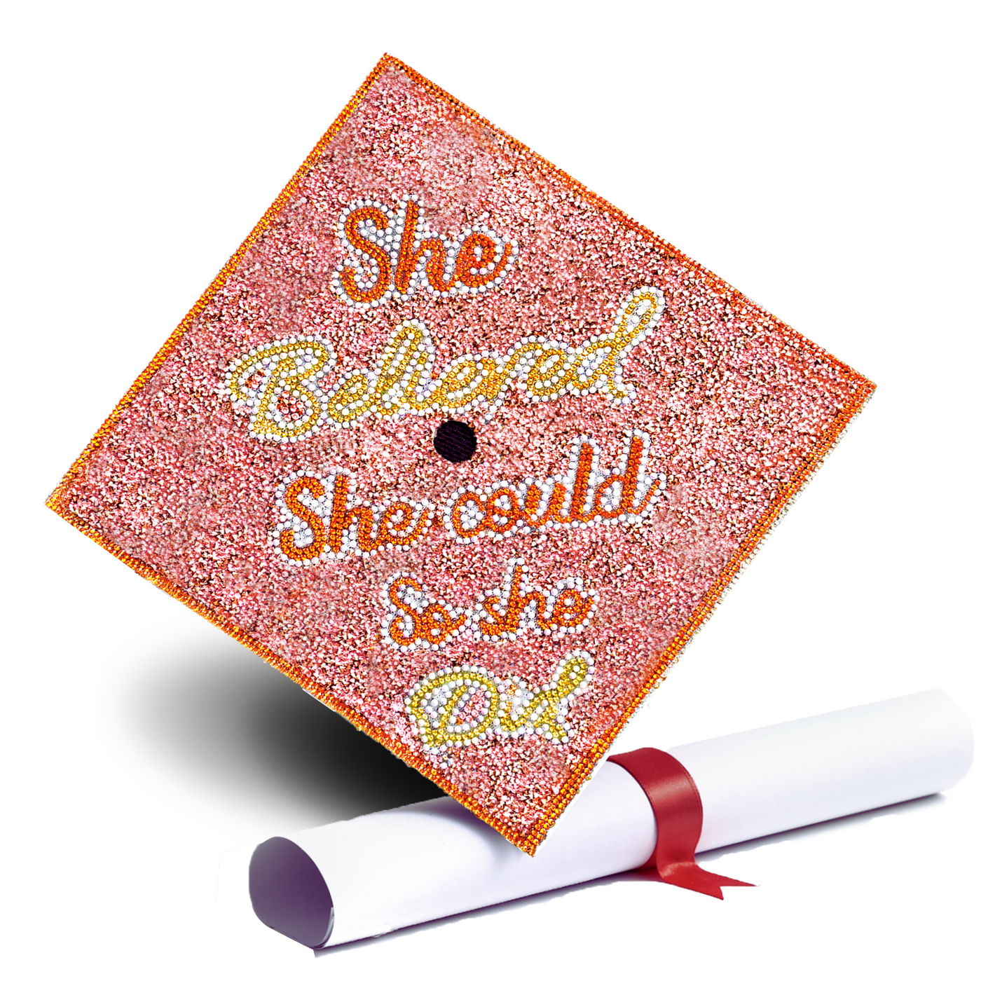 Rhinestones Graduation Cap Topper, She Believed She Could So She Did, Grad Cap Decorations