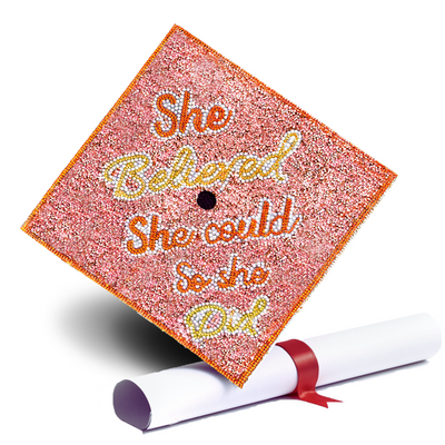 Rhinestones Graduation Cap Topper, She Believed She Could So She Did, Grad Cap Decorations