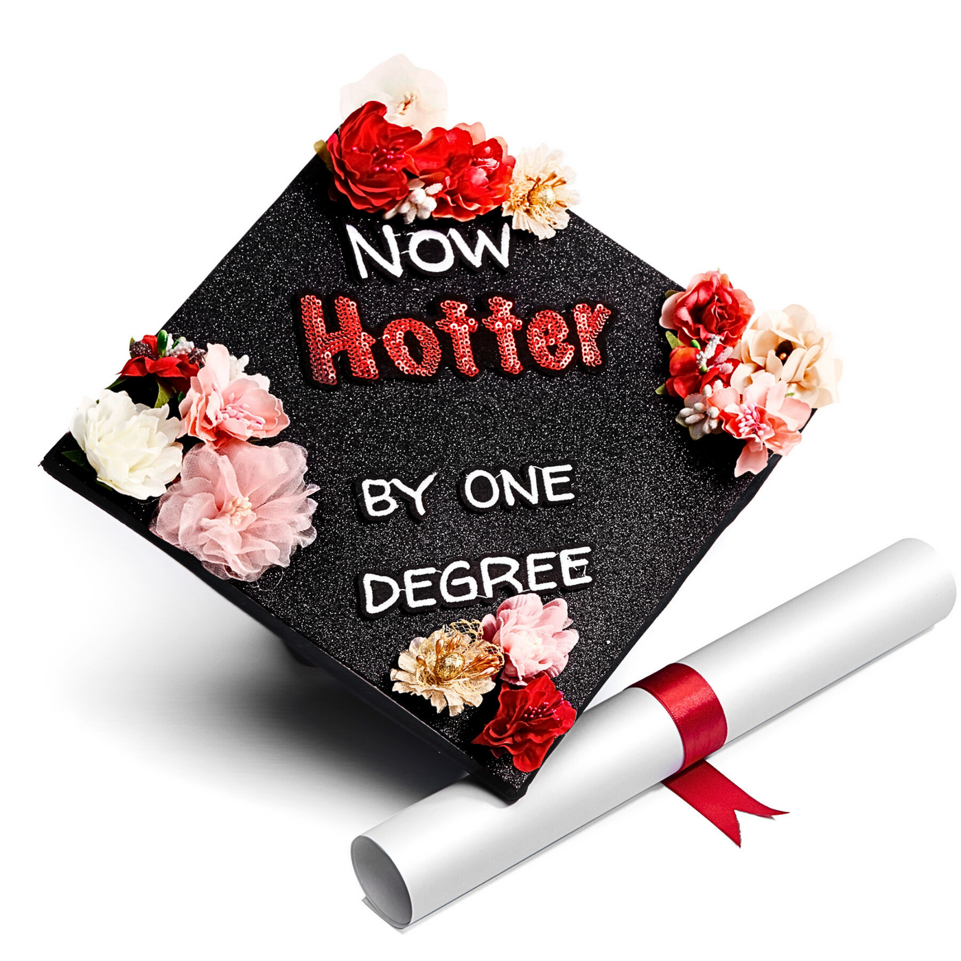 Handmade Graduation Cap Topper, Now Hotter by One Degree, Graduation Cap Decorations