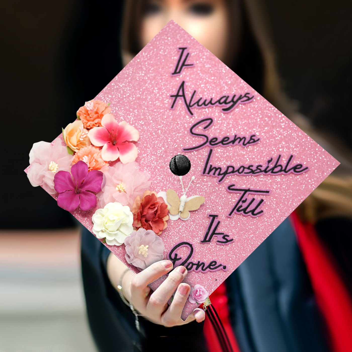 Handmade Graduation Cap Topper, It Always Seem Impossible, Graduation Cap Decorations