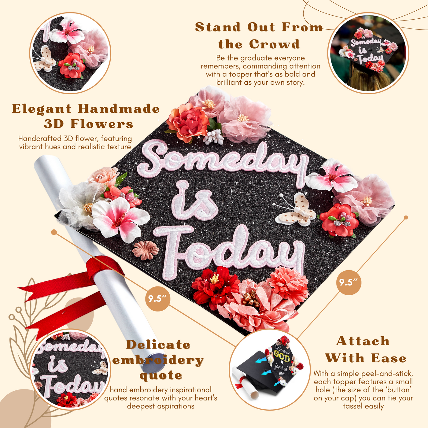 Handmade Graduation Cap Topper, Someday Is Today, Graduation Cap Decorations