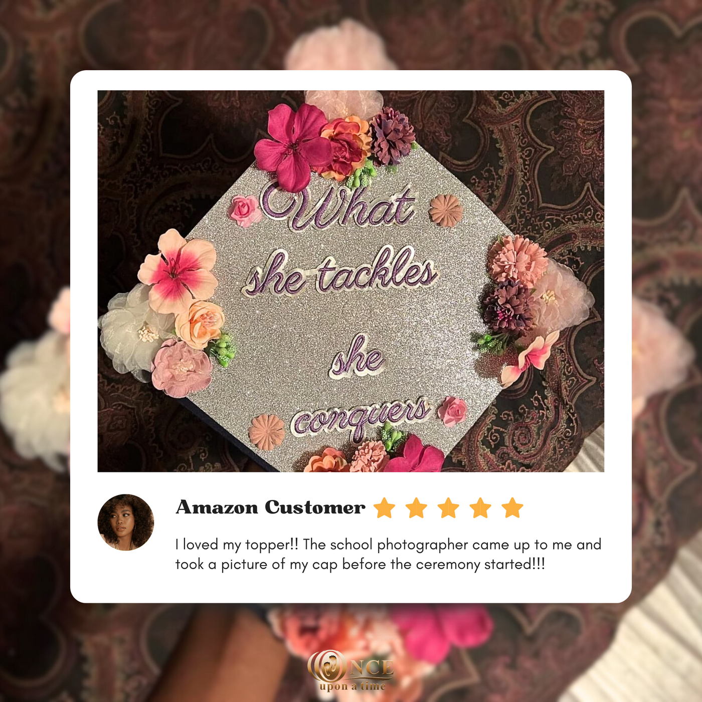 Handmade Graduation Cap Topper, What She Tackles She Conquers, Graduation Cap Decorations