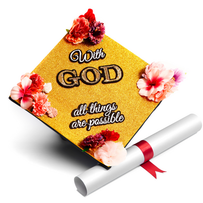 Black Glitter Graduation Cap Topper, With God All Things are Possible, Graduation Cap Decorations