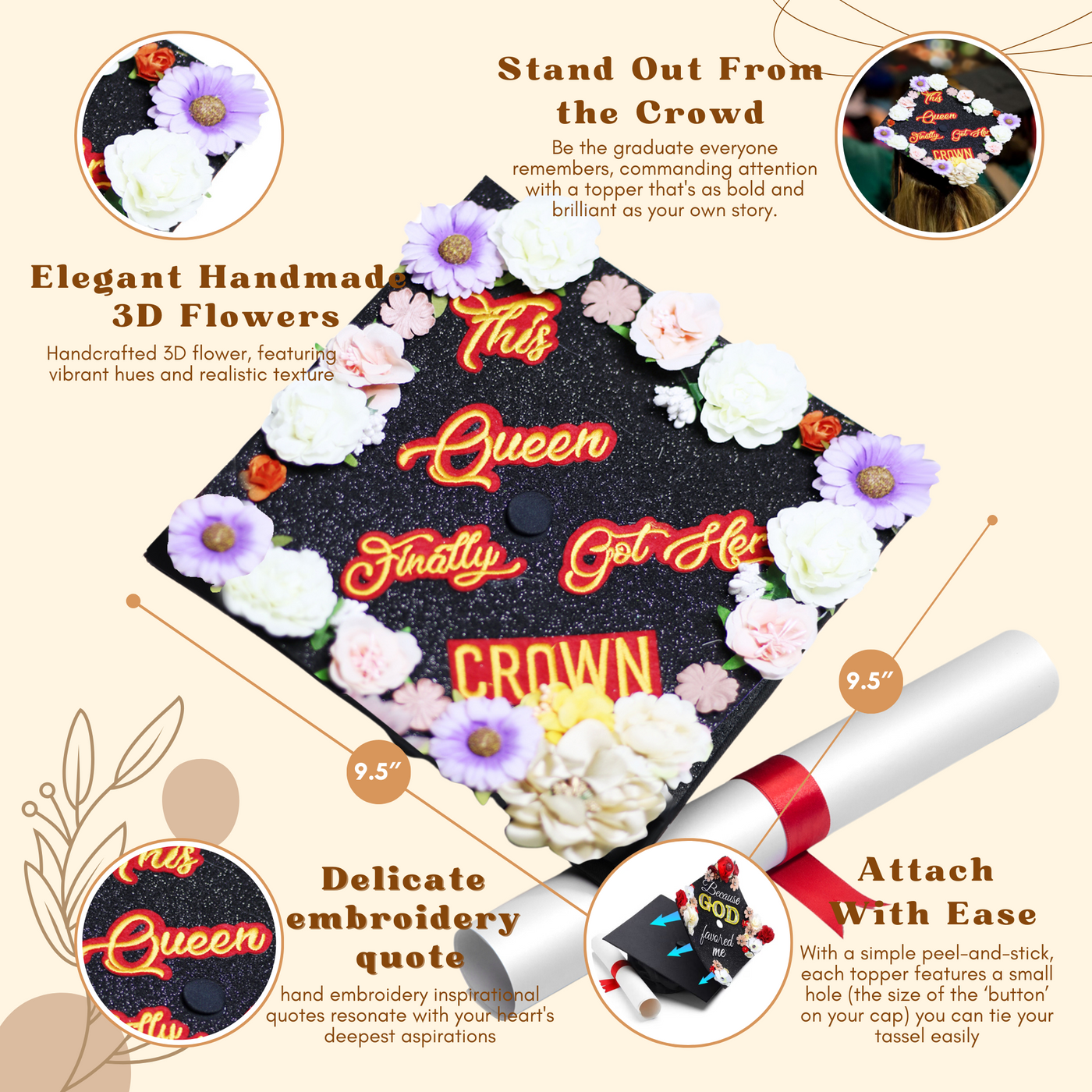 Handmade Graduation Cap Topper,  This Queen Finally Got Her Crown, Graduation Cap Decoration