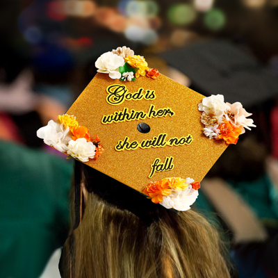 Handmade Graduation Cap Topper, God Is Within Her She Will Not Fall, Graduation Cap Decoration