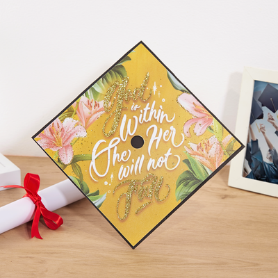 Graduation cap topper, God is within her she will not fall, Graduation Cap Decoration