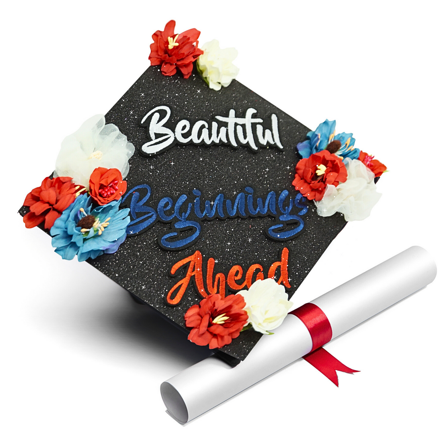 Handmade Graduation Cap Topper, Beautiful Beginnings Ahead, Graduation Cap Decoration