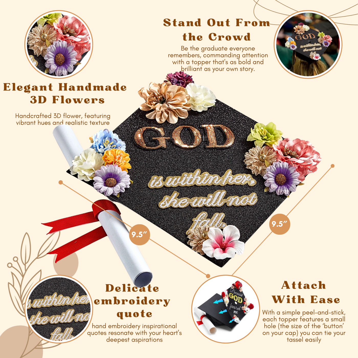 Handmade Graduation Cap Topper, God Is Within Her She Will Not Fall, Graduation Cap Decoration