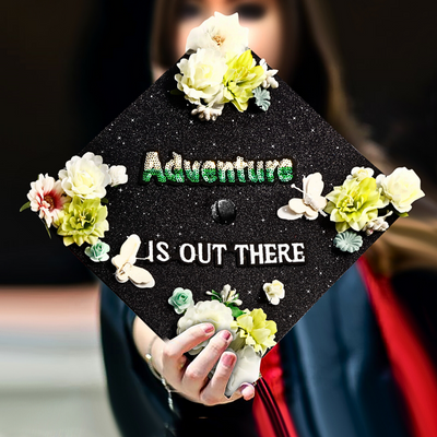 Handmade Graduation Cap Topper, Adventure Is Out There, Graduation Cap Decoration