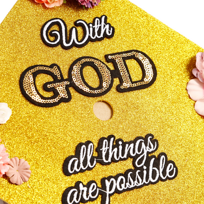 Black Glitter Graduation Cap Topper, With God All Things are Possible, Graduation Cap Decorations