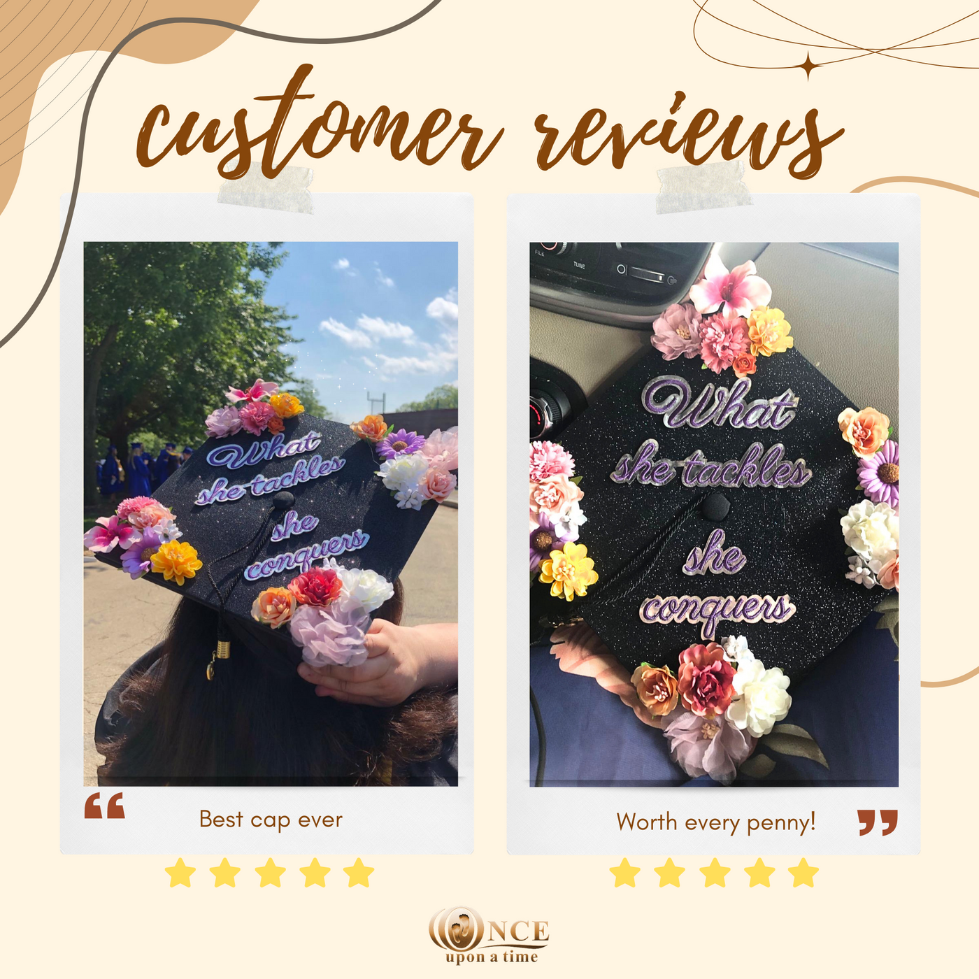 Handmade Graduation Cap Topper, What She Tackles She Conquers, Graduation Cap Decorations