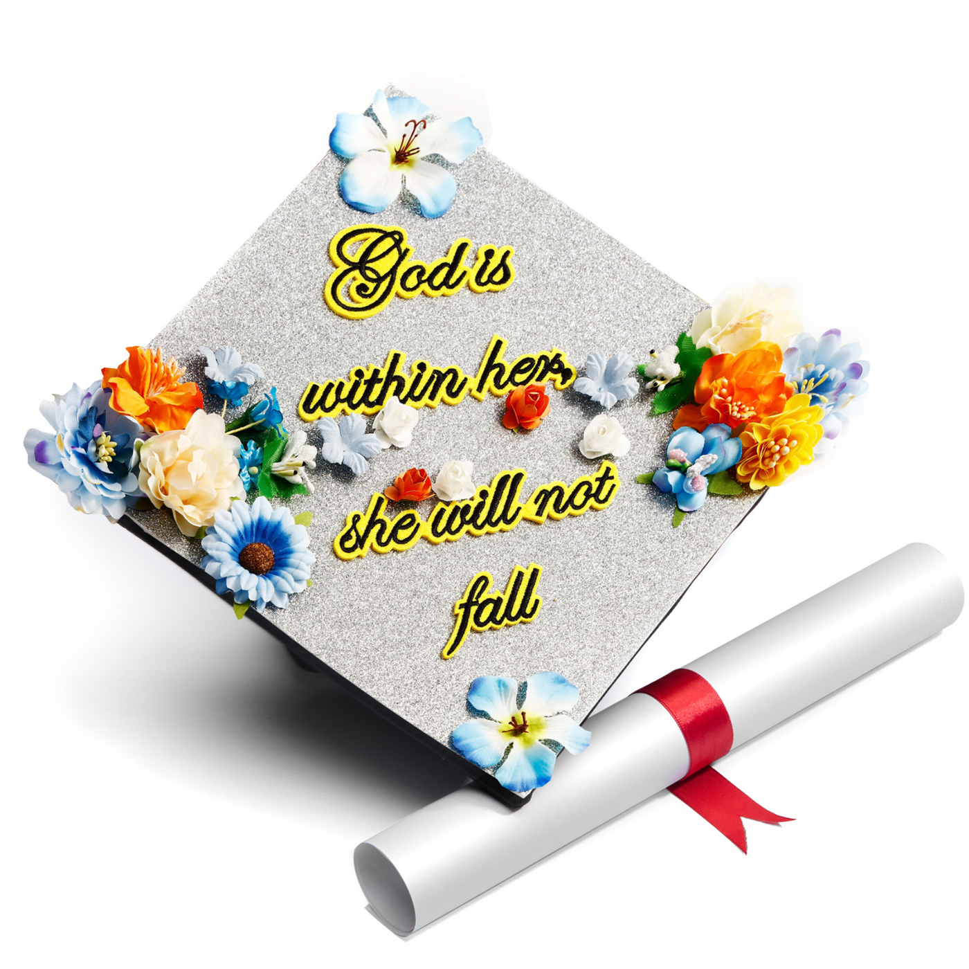 Handmade Graduation Cap Topper, God Is Within Her She Will Not Fall, Graduation Cap Decoration