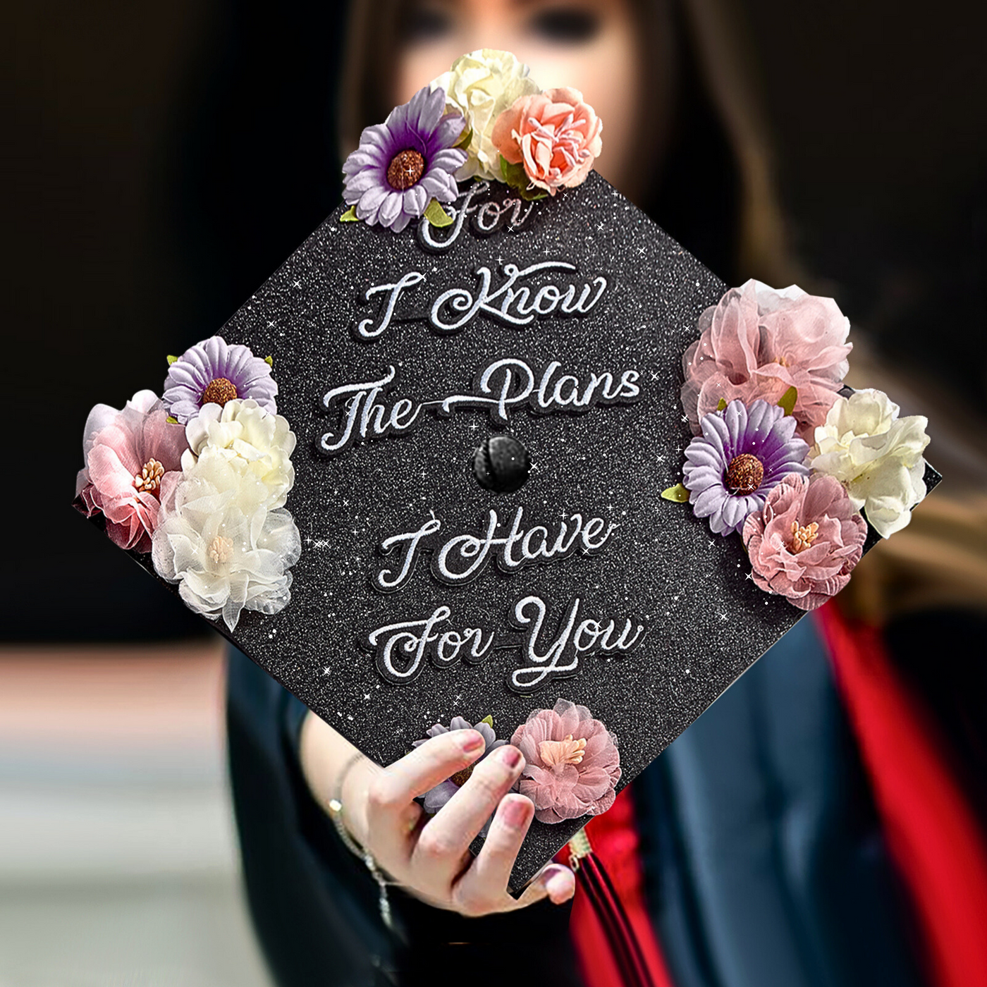 Handmade Graduation Cap Topper, For I Know The Plans I Have for You, Graduation Cap Decoration