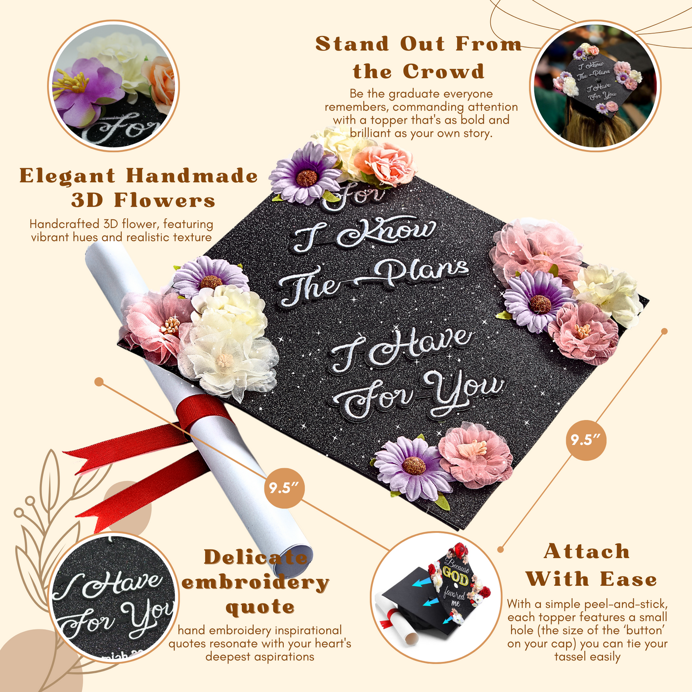 Handmade Graduation Cap Topper, For I Know The Plans I Have for You, Graduation Cap Decoration