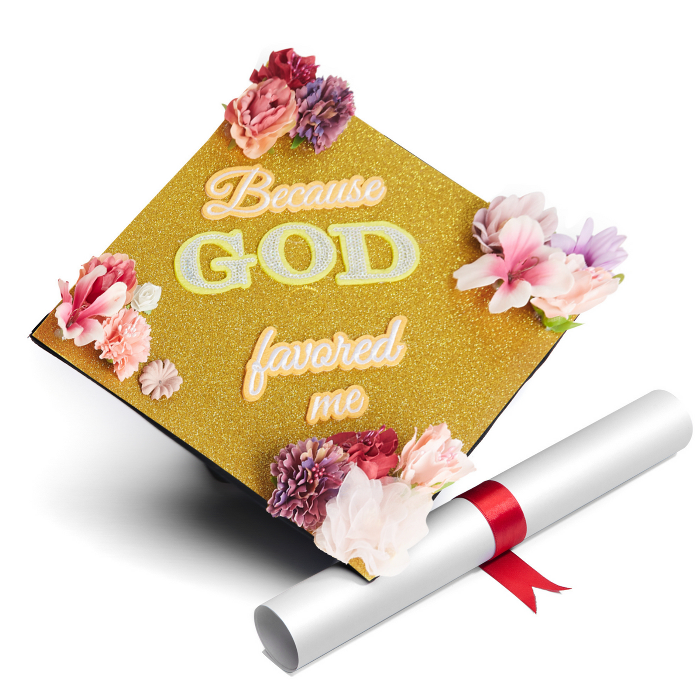 Handmade Graduation Cap Topper, Because God Favored Me, Graduation Cap Decoration