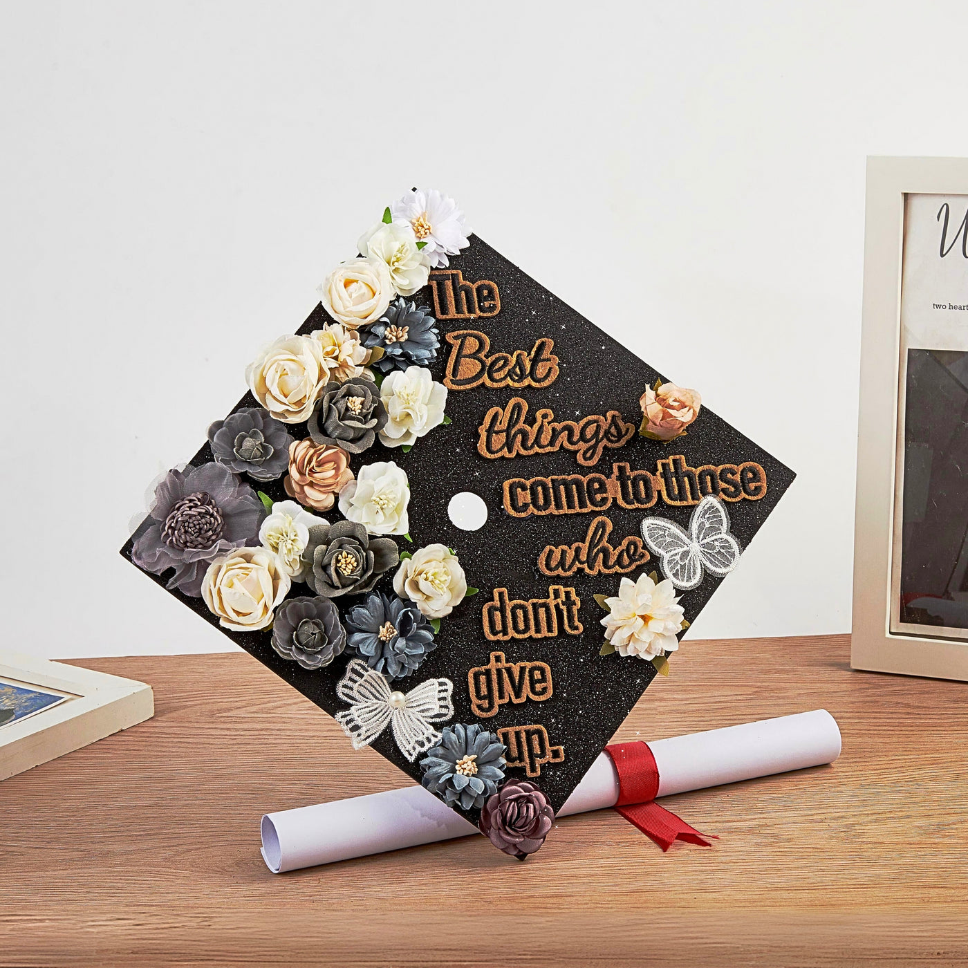 Butterfly Graduation Cap Topper, The best things come to those who don't give up, Graduation Cap Decorations