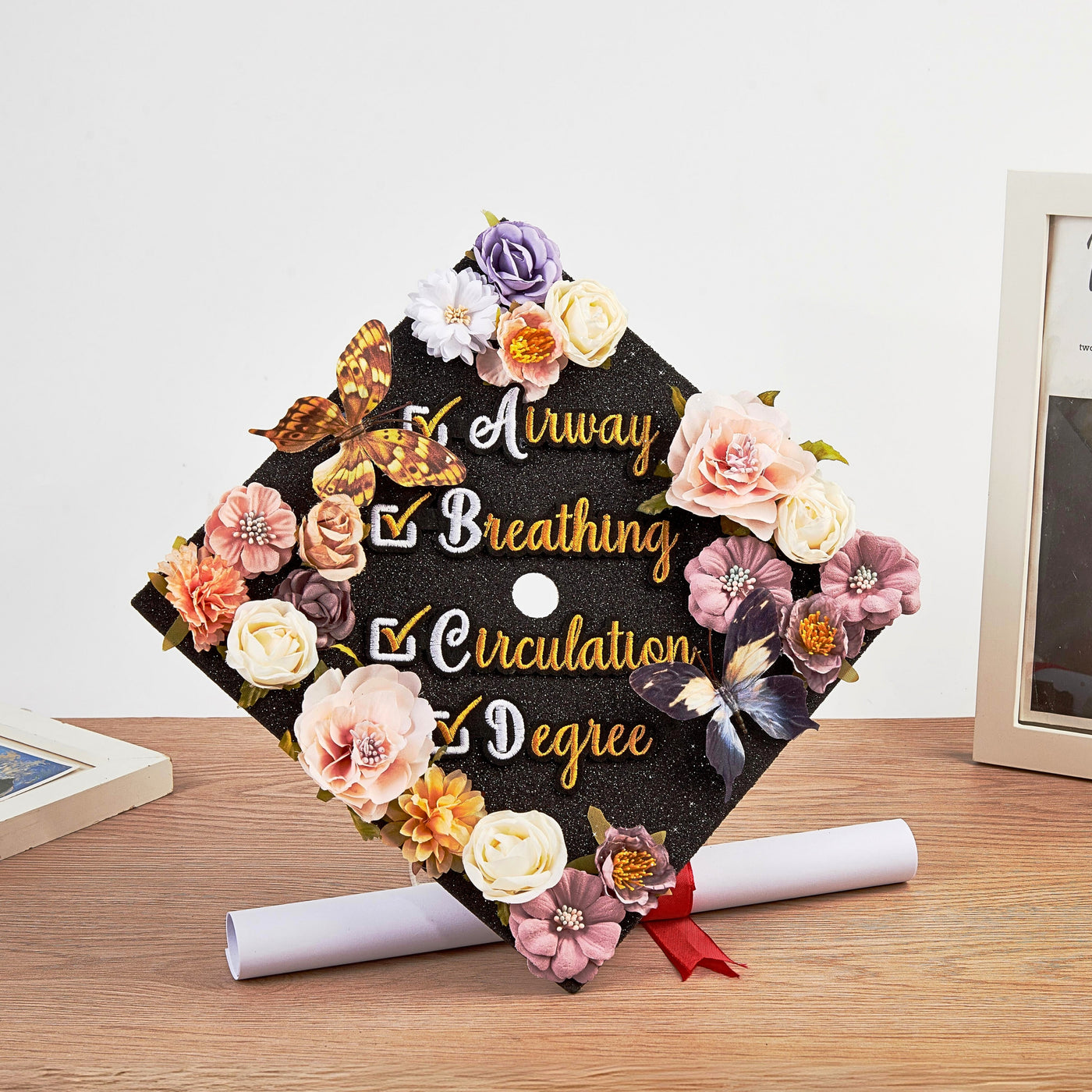 Butterfly Graduation Cap Topper, Airway Breathing Circulation Degree, Graduation Cap Decorations