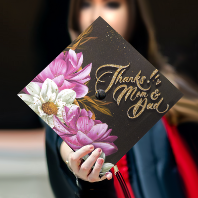 Graduation cap topper, Thanks mom & dad, Graduation Cap Decoration