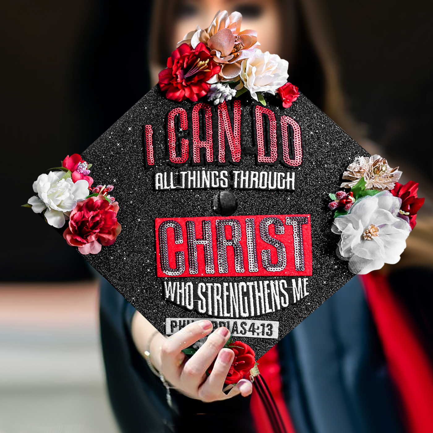 Handmade Graduation Cap Topper, I Can Do All Things Through Christ, Graduation Cap Decoration