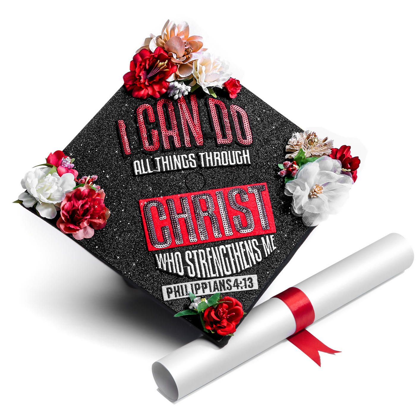 Handmade Graduation Cap Topper, I Can Do All Things Through Christ, Graduation Cap Decoration