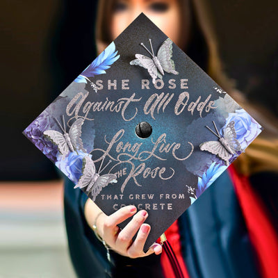 Butterfly Graduation Cap Topper, She Rose Against All odds, Graduation Cap Decorations