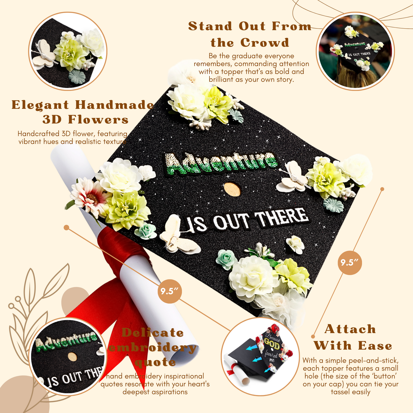 Handmade Graduation Cap Topper, Adventure Is Out There, Graduation Cap Decoration