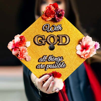 Black Glitter Graduation Cap Topper, With God All Things are Possible, Graduation Cap Decorations