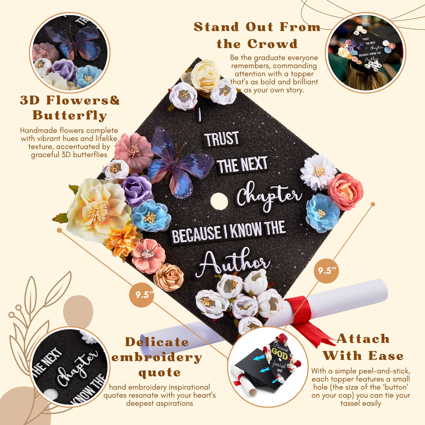 Butterfly Graduation Cap Topper, I Trust The Next Chapter Because I Know The Author, Graduation Cap Decorations