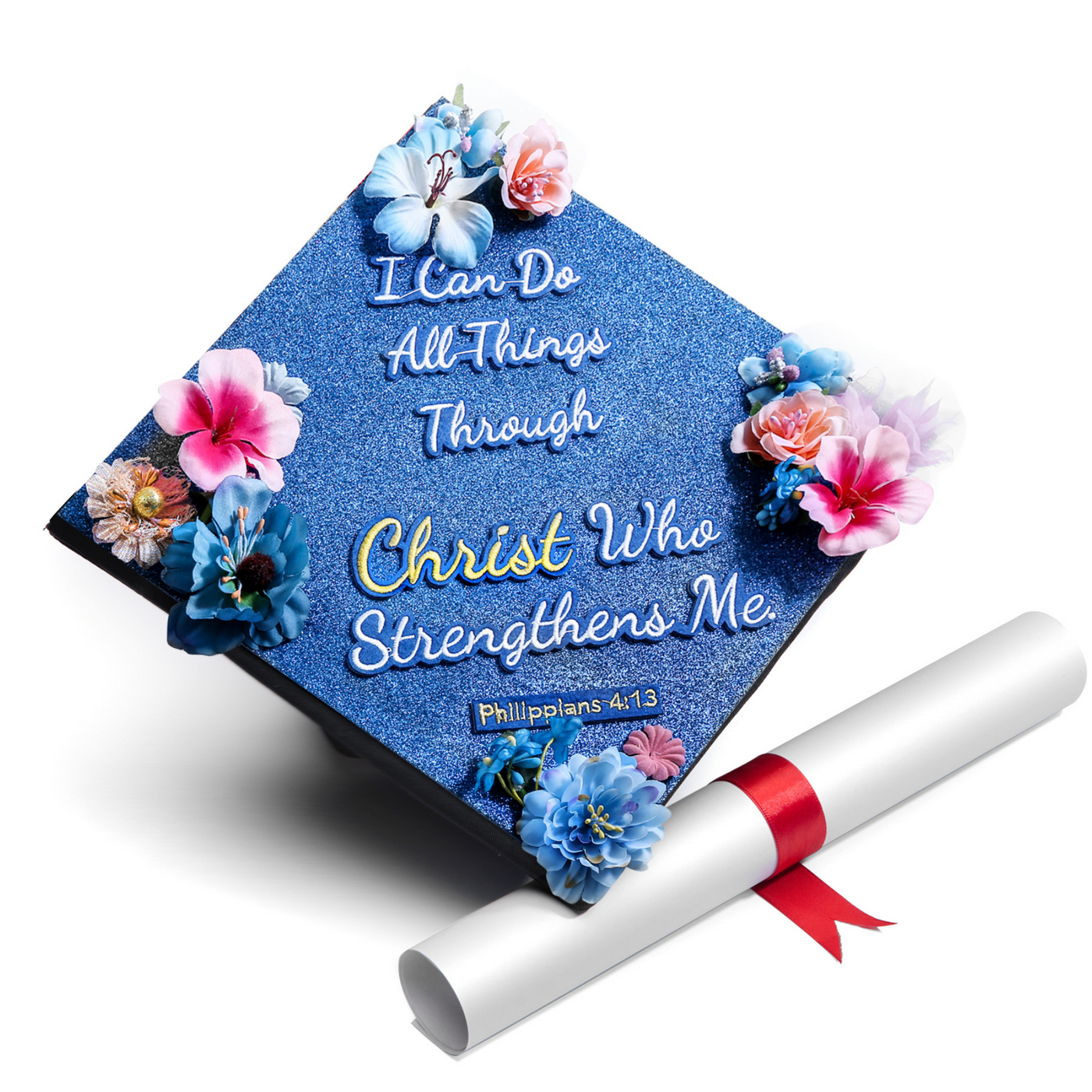 Handmade Graduation Cap Topper, I Can Do All Things Through Christ, Graduation Cap Decoration