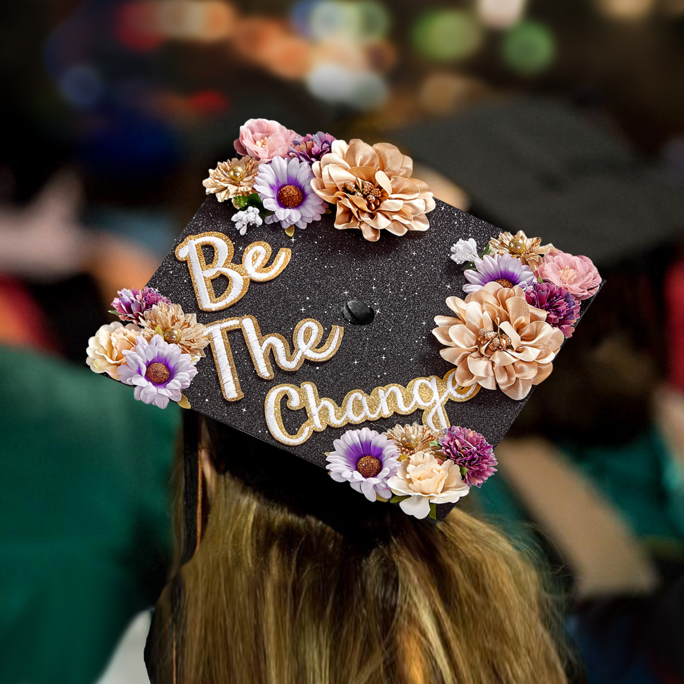 Handmade Graduation Cap Topper, Be the Change, Graduation Cap Decoration