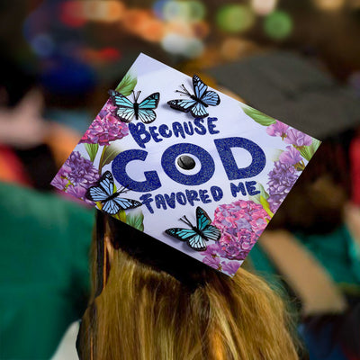 Butterfly Graduation Cap Topper, Because God Favored Me, Graduation Cap Decorations