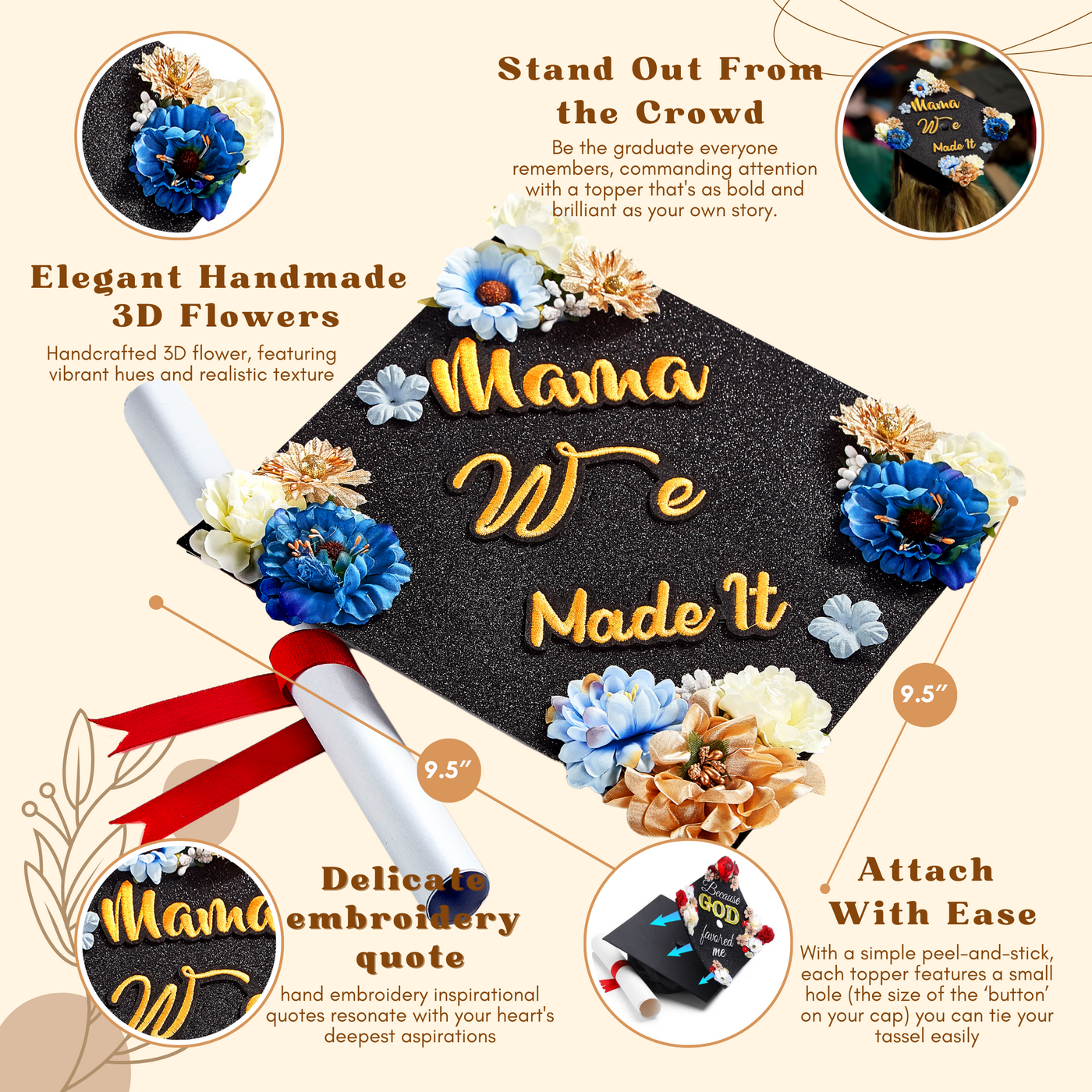 Handmade Graduation Cap Topper, Mama We Made It, Graduation Cap Decorations