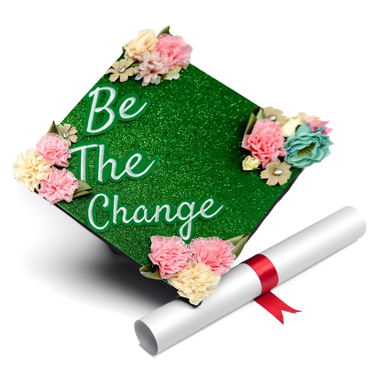 Handmade Graduation Cap Topper, Be the Change, Graduation Cap Decoration