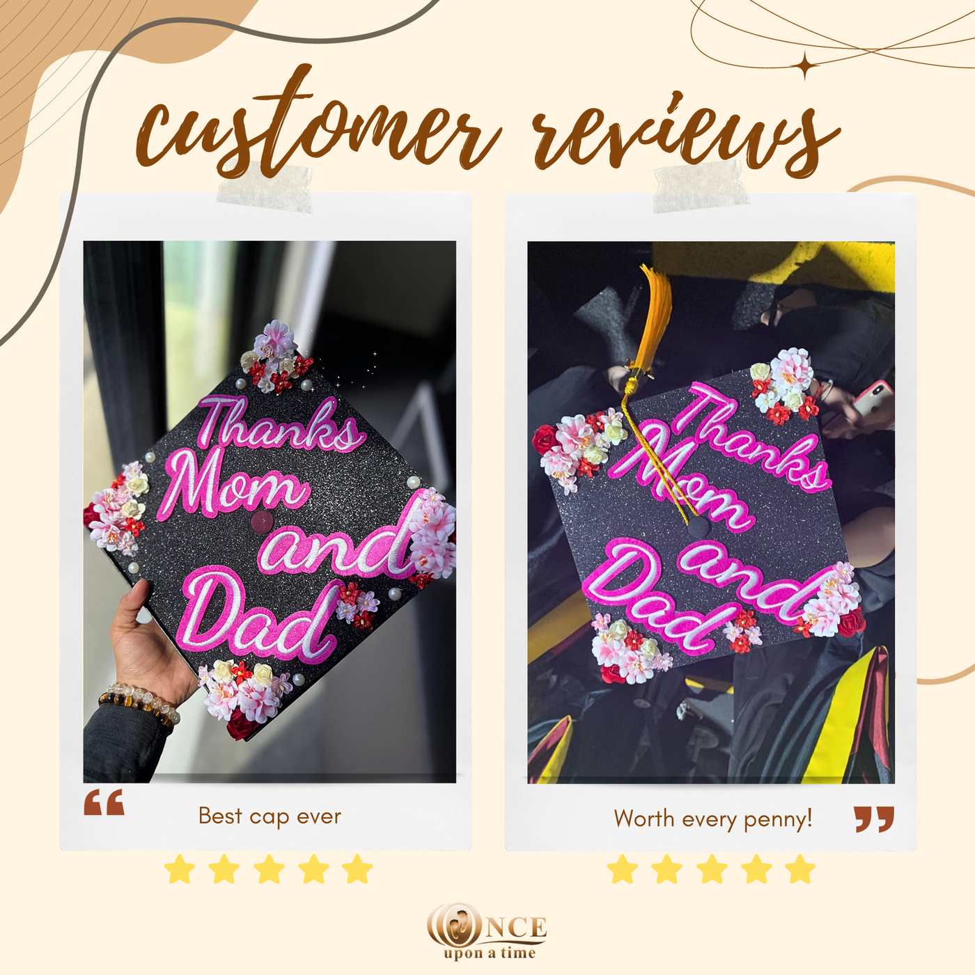 Handmade Graduation Cap Topper, Thanks Mom and Dad, Graduation Cap Decorations