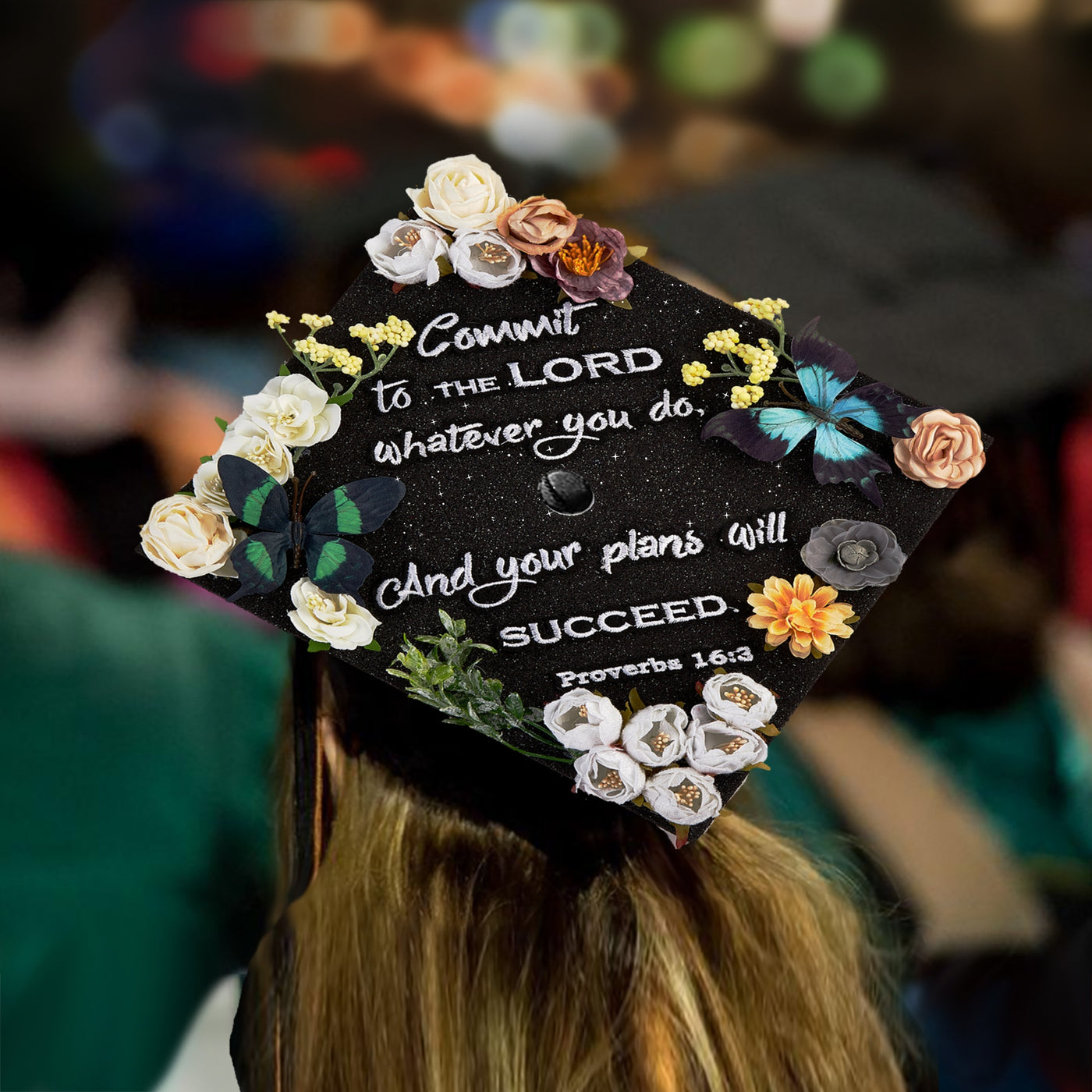 Butterfly Graduation Cap Topper, Commit to the Lord whatever you do, Graduation Cap Decorations