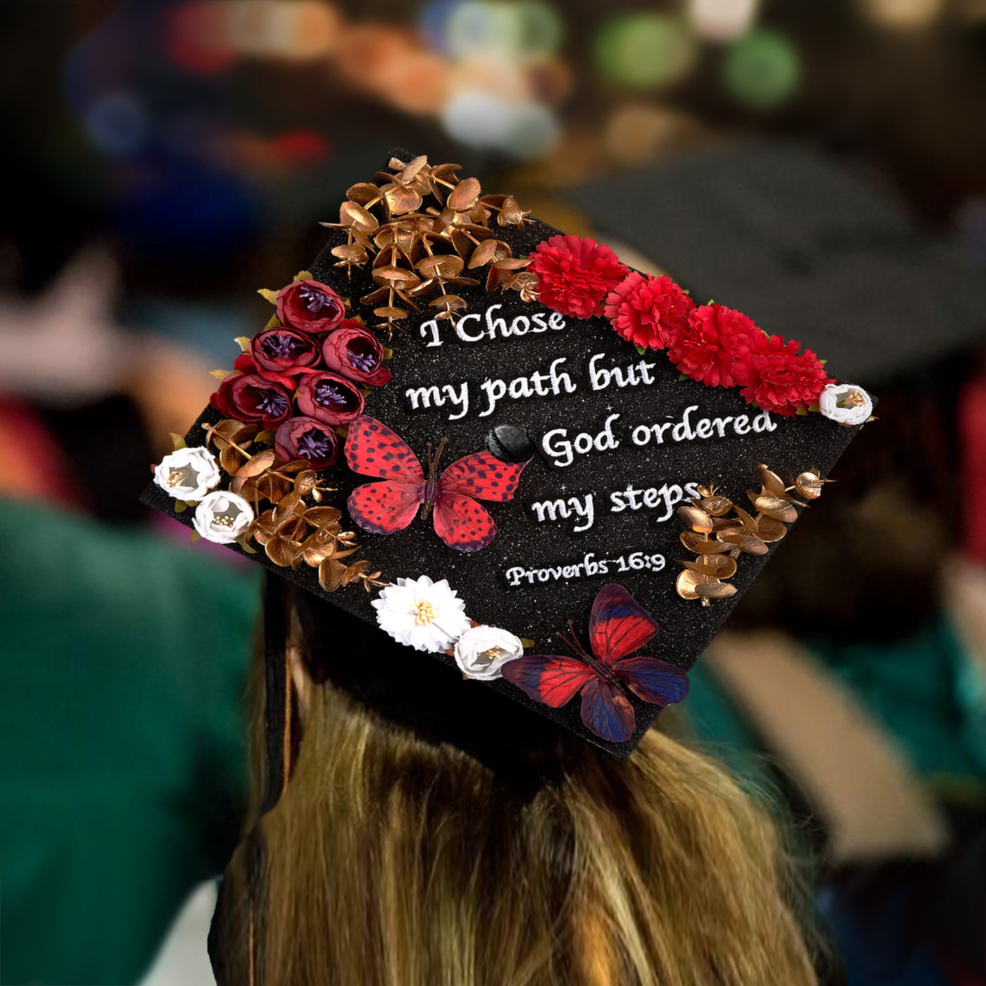 Butterfly Graduation Cap Topper, I Chose My Path But God Ordered My Steps, Graduation Cap Decorations