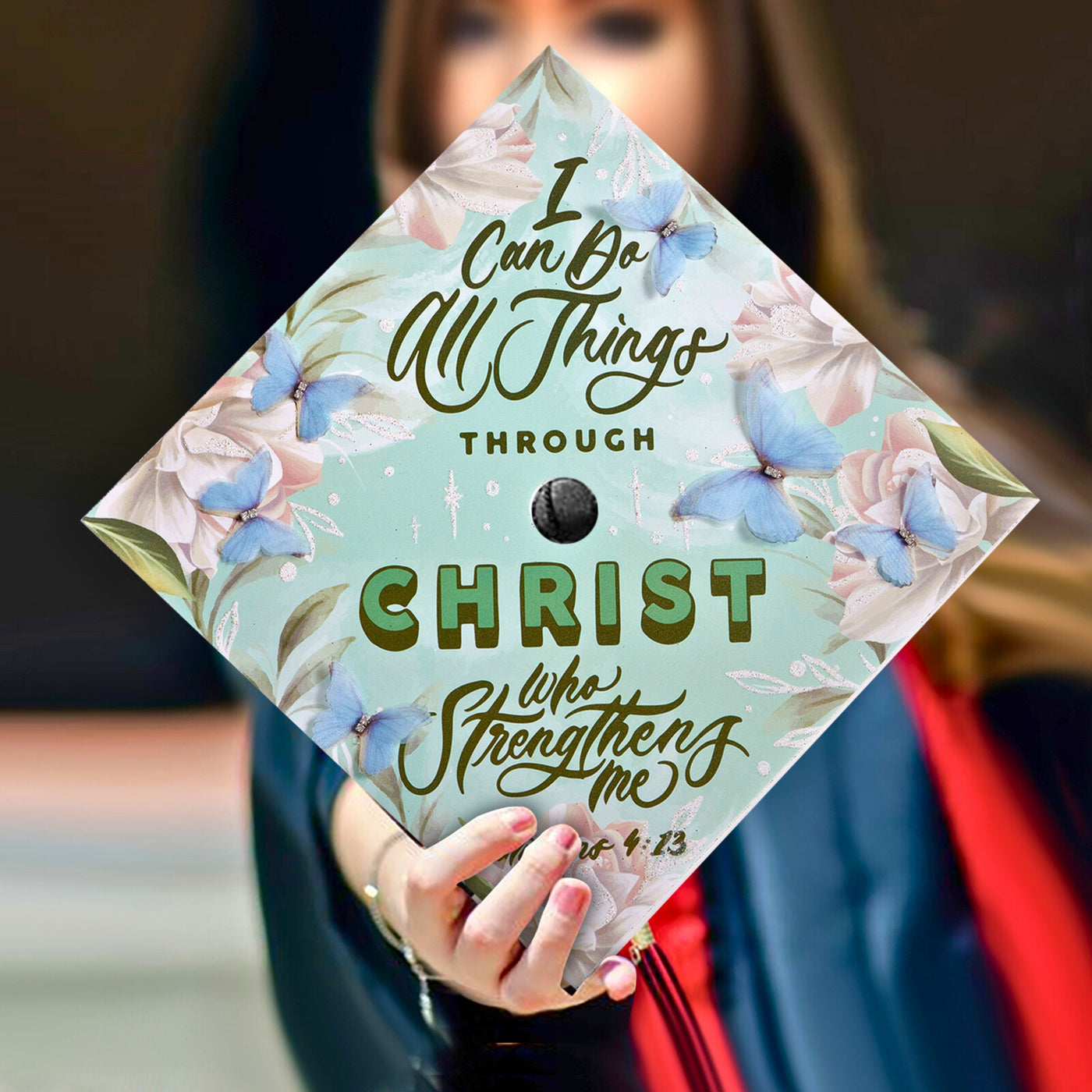 Butterfly Graduation Cap Topper, I Can Do All Things Through Christ, Graduation Cap Decorations