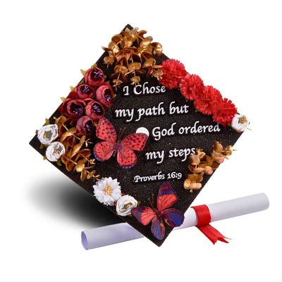 Butterfly Graduation Cap Topper, I Chose My Path But God Ordered My Steps, Graduation Cap Decorations