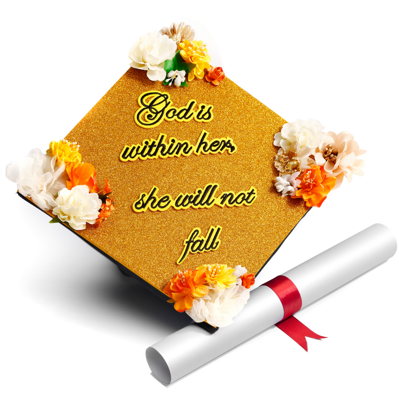 Handmade Graduation Cap Topper, God Is Within Her She Will Not Fall, Graduation Cap Decoration