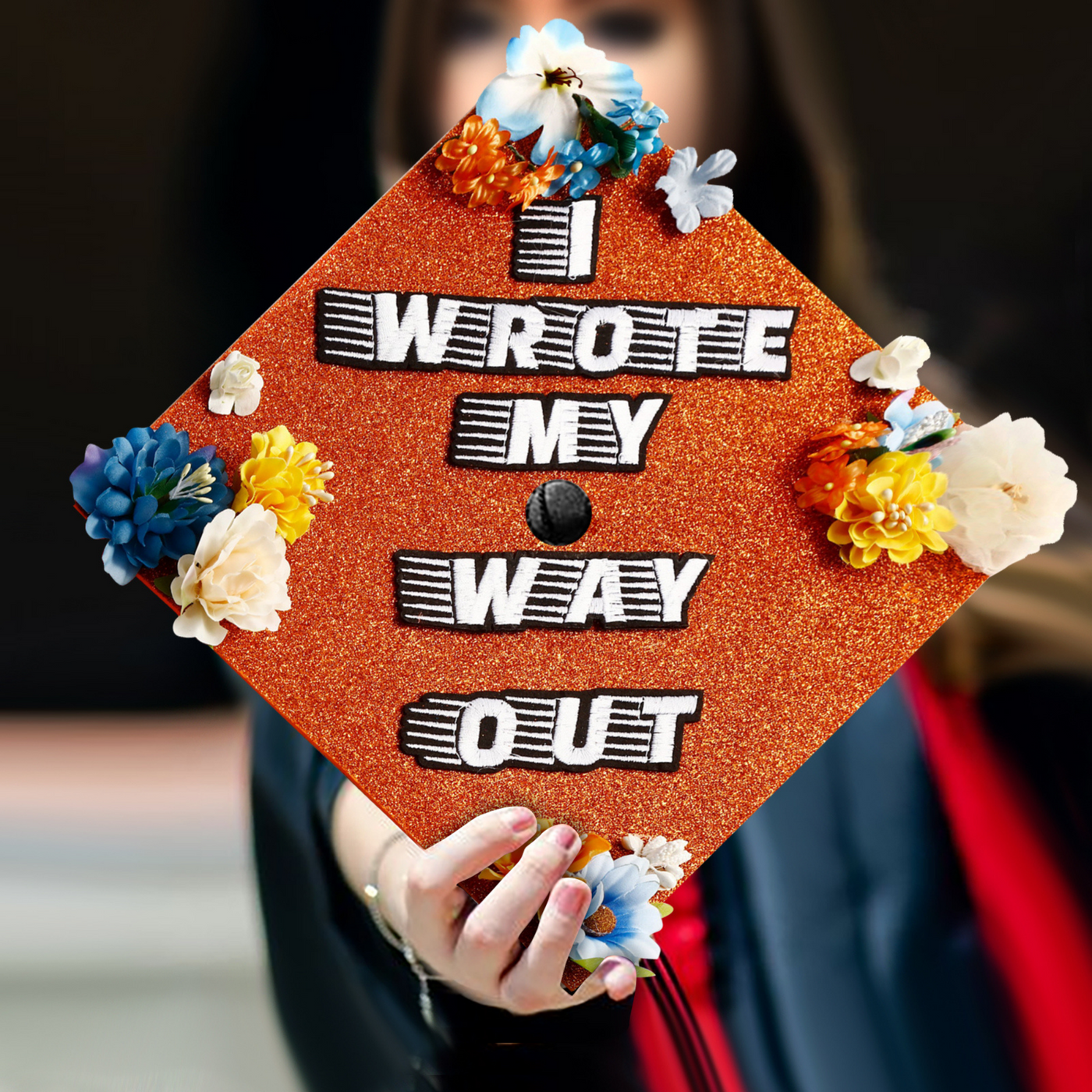 Handmade Graduation Cap Topper,  I Wrote My Way Out, Graduation Cap Decoration