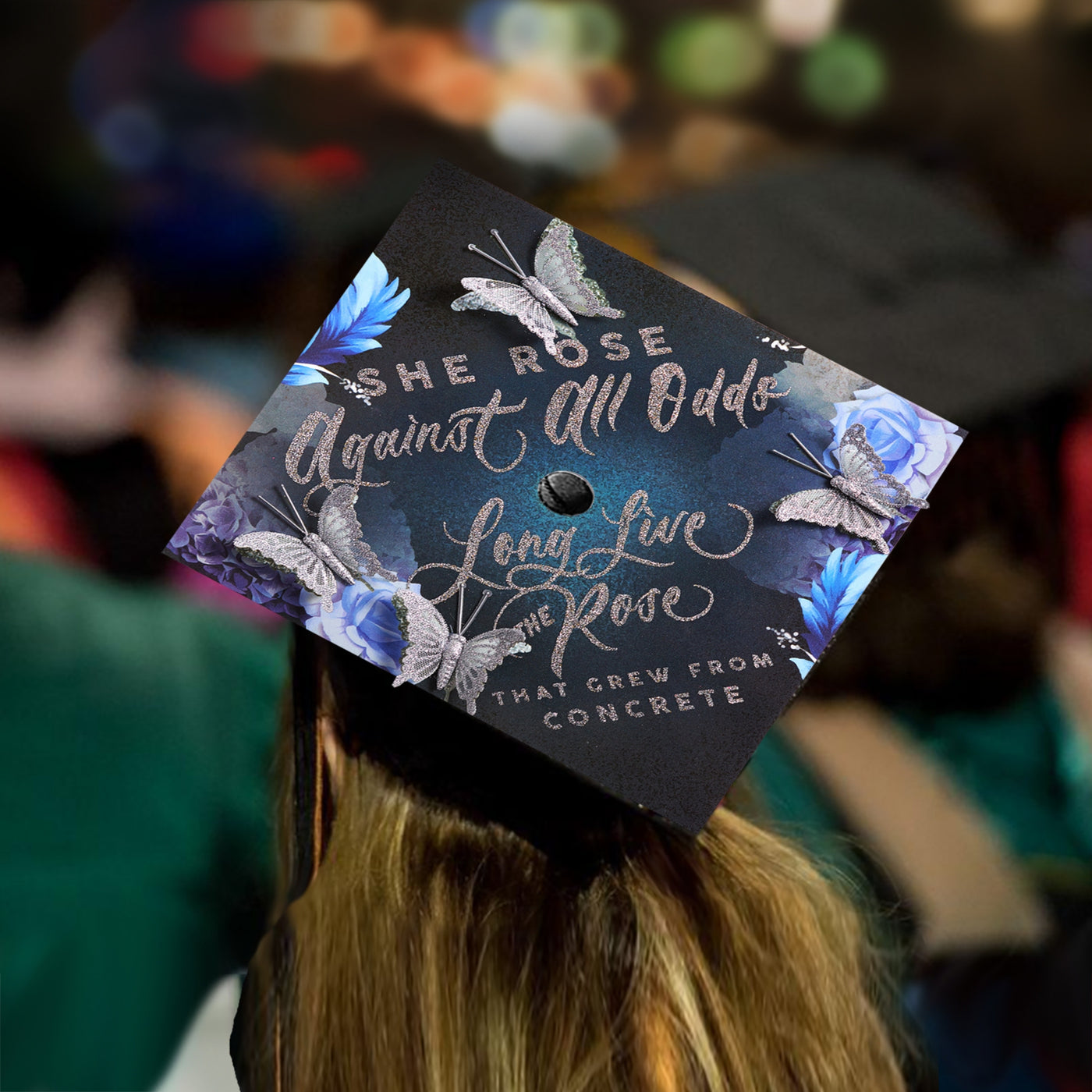 Butterfly Graduation Cap Topper, She Rose Against All odds, Graduation Cap Decorations