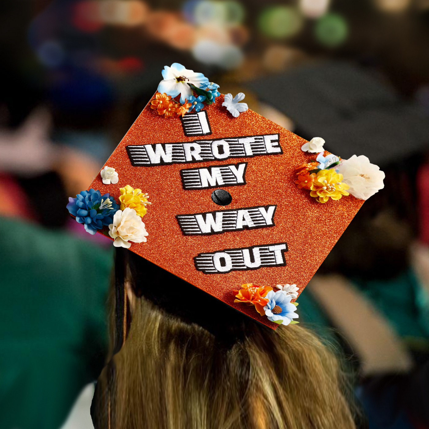 Handmade Graduation Cap Topper,  I Wrote My Way Out, Graduation Cap Decoration