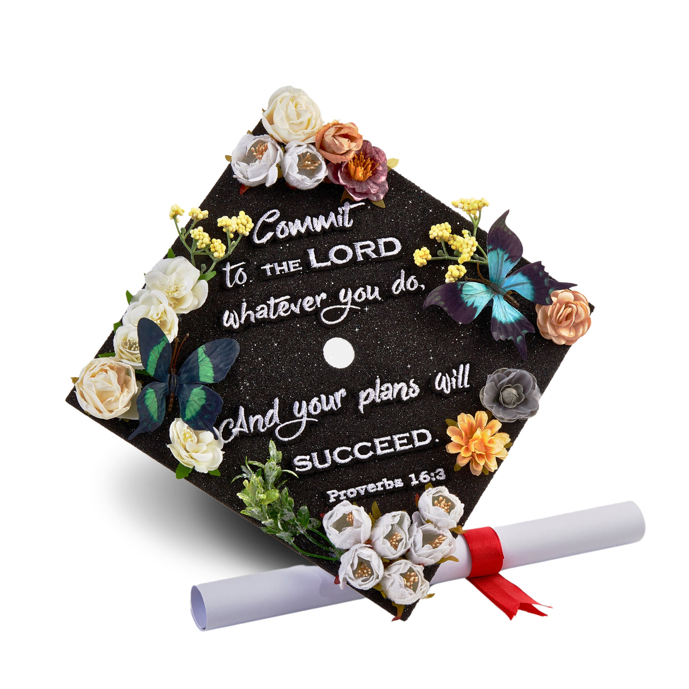 Butterfly Graduation Cap Topper, Commit to the Lord whatever you do, Graduation Cap Decorations