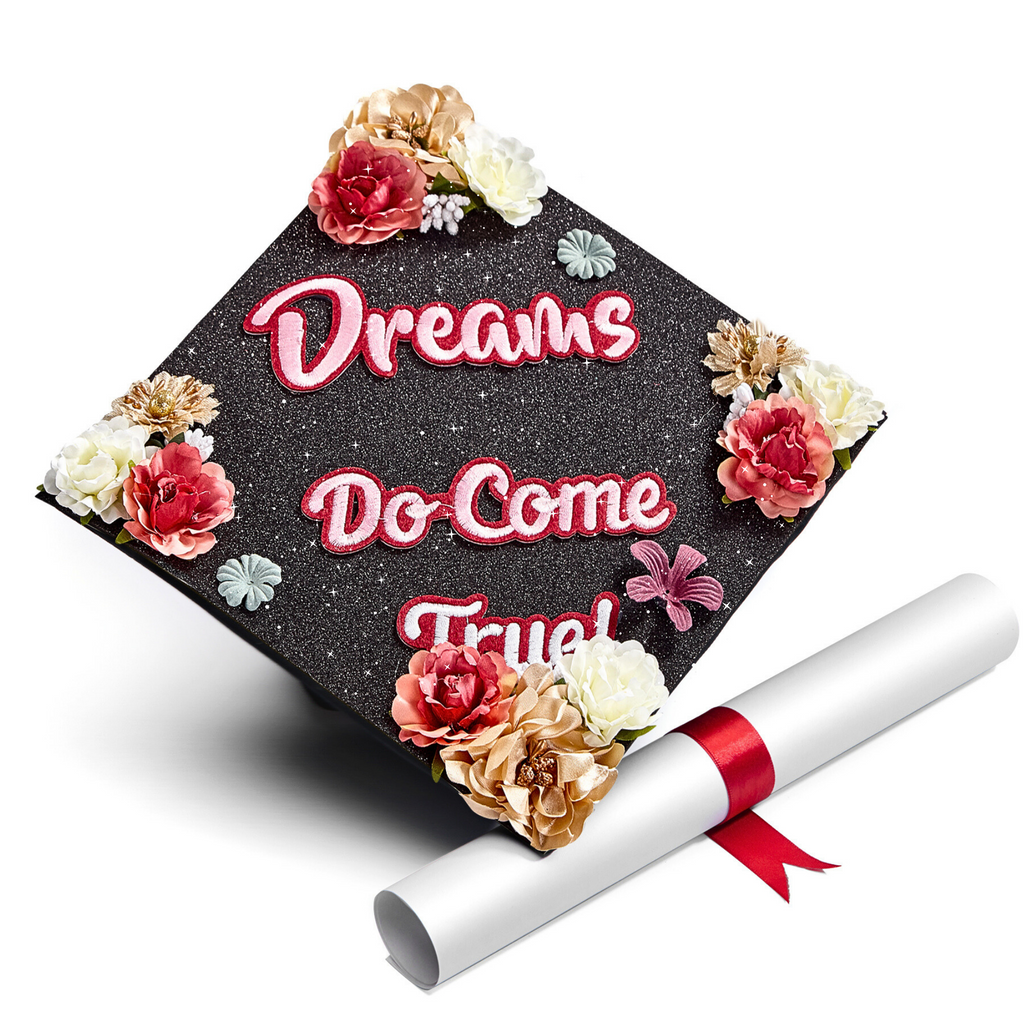 77 Custom personalized Graduation Cap topper, Dreams into Plans Graduation cap, Flower Graduation good topper,Personalized Graduation Cap