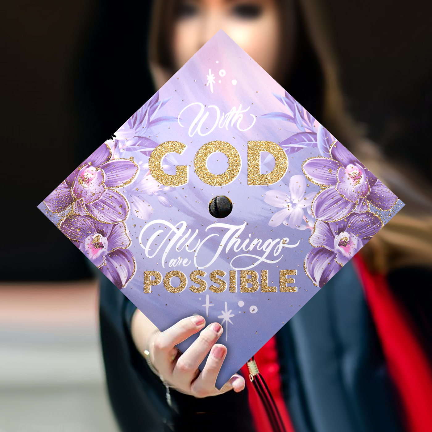 Graduation cap topper, With god all things are possible, Graduation Cap Decoration