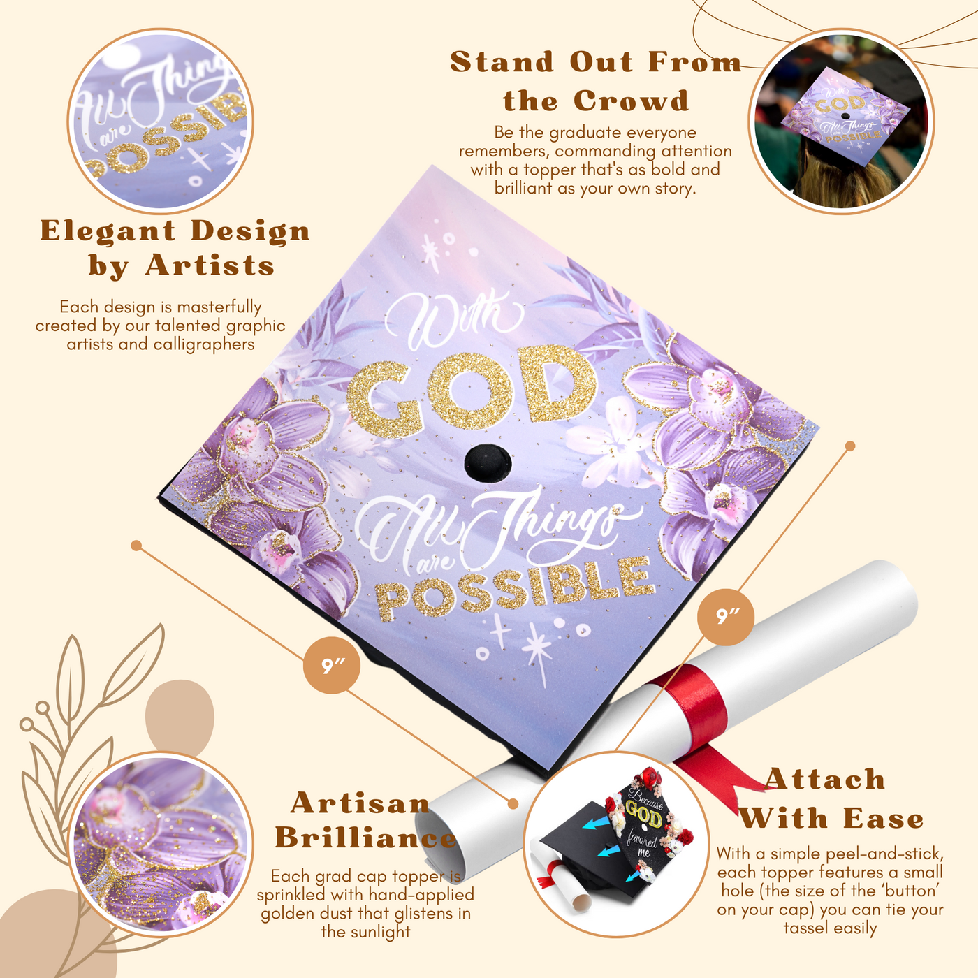 Graduation cap topper, With god all things are possible, Graduation Cap Decoration